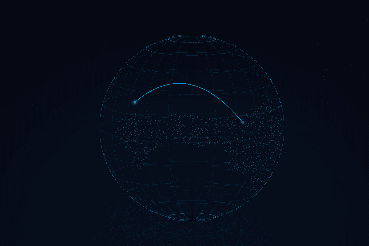 Globe wireframe linking the Keller and Hyderabad offices