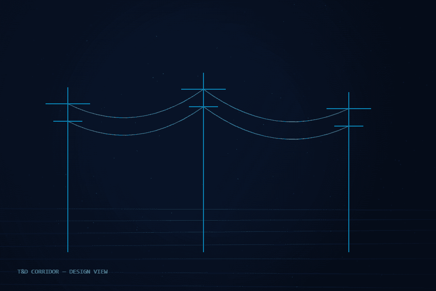 Transmission and distribution corridor at dusk